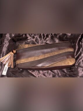 Giani Bernini Brown and Tan Striped Leather Clutch with Tassel